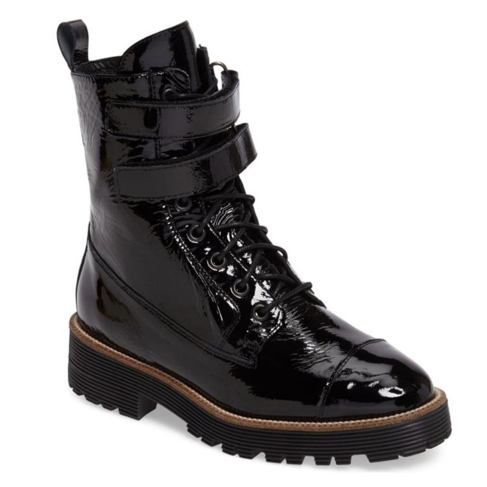 NEW Shellys London Tyra Black Patent Combat Boots